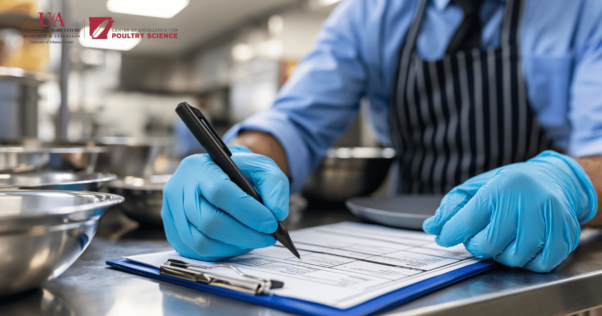 person in gloves writing on clipboard